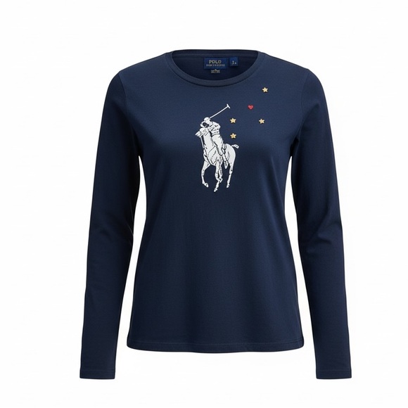 Polo by Ralph Lauren girl 12-14 years Blue Graphic Long Sleeve Tee - Picture 2 of 7
